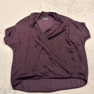 Vince Purple Satin Drape Neck Blouse XS